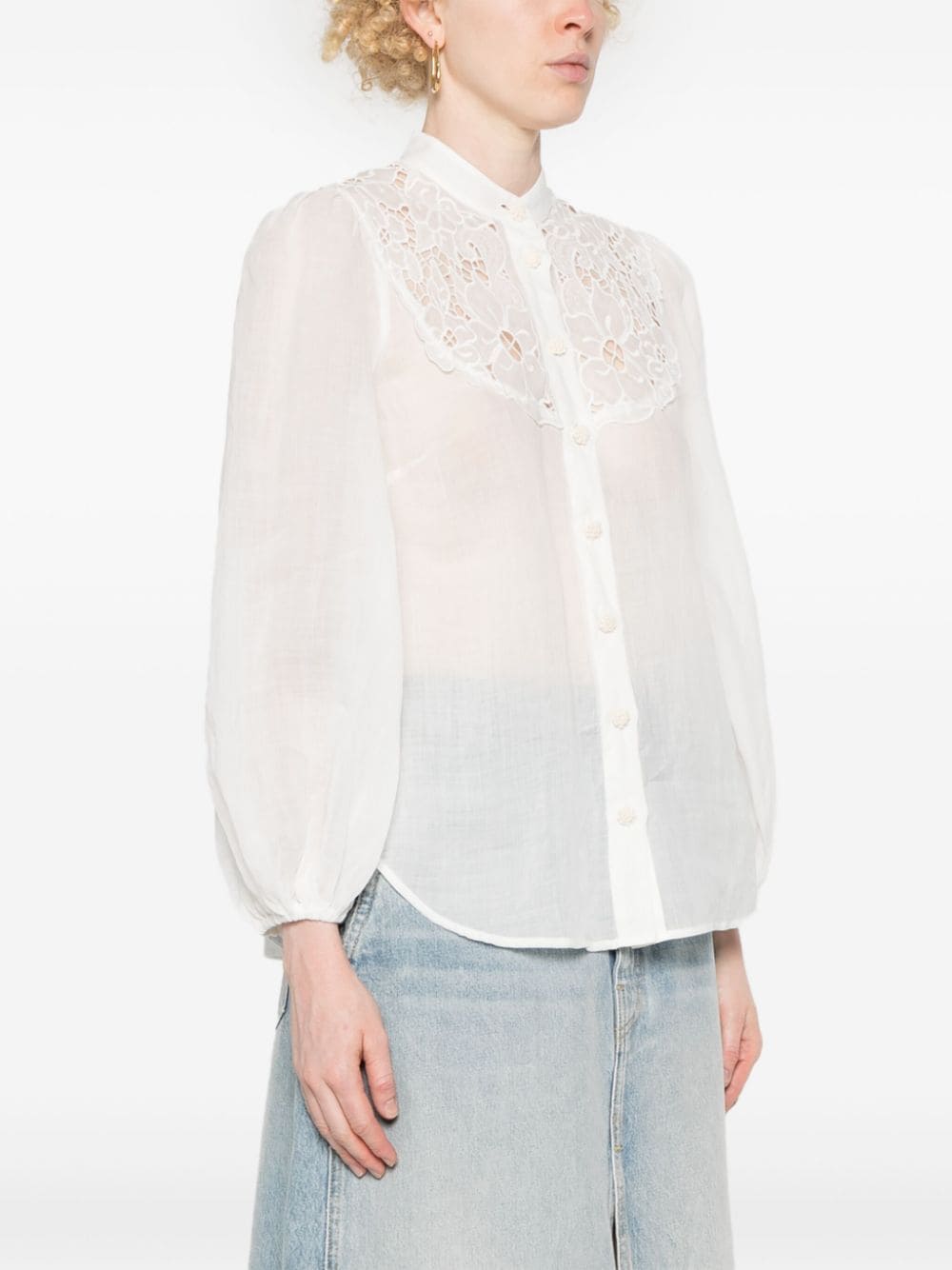 Shop Zimmermann Floral-embroidered Ramie Shirt In White