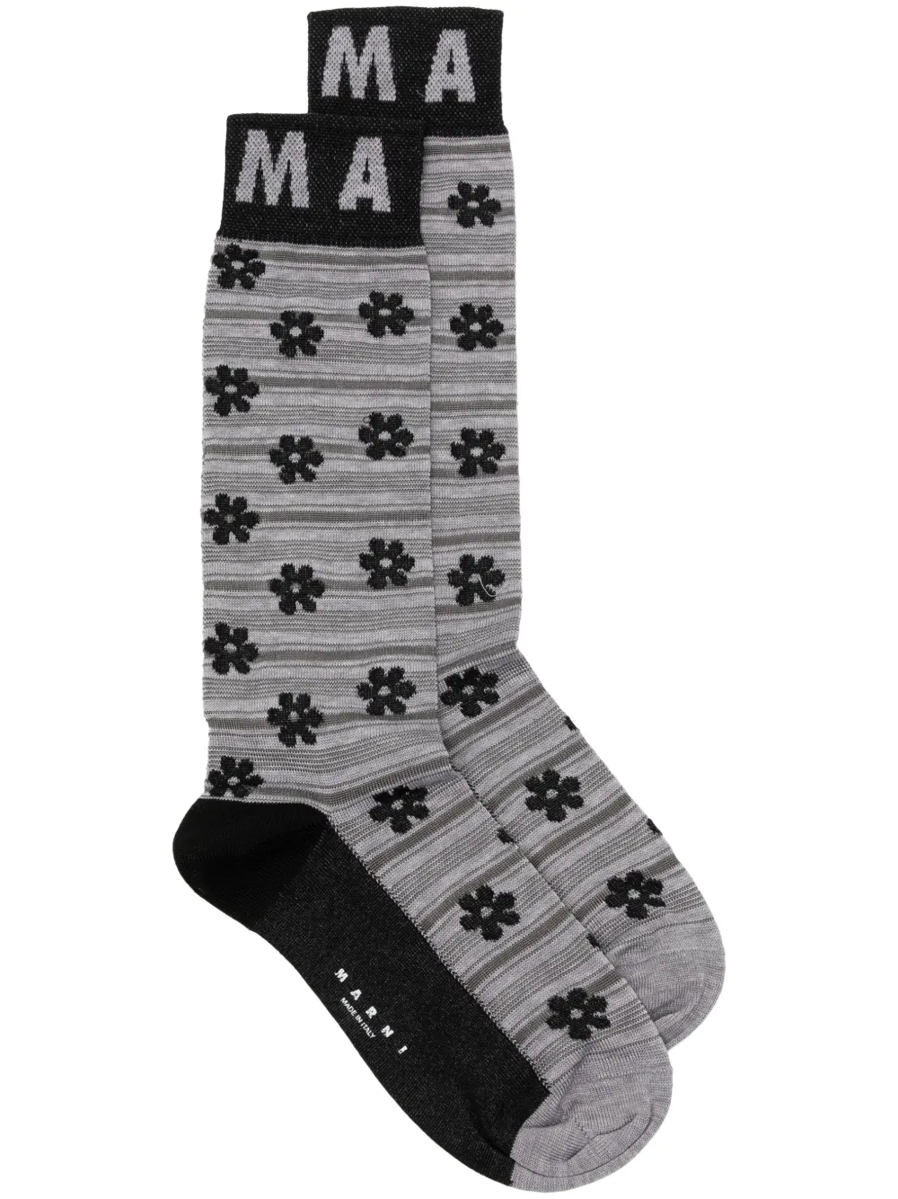 Marni Gestreepte sokken met bloemen jacquard Zwart