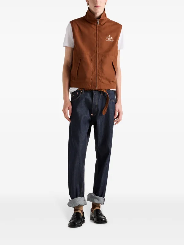 Prada logo-print zip-up Vest | Brown | FARFETCH