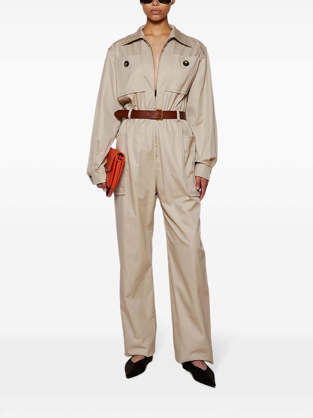 Saint Laurent belted cotton jumpsuit - Neutrals