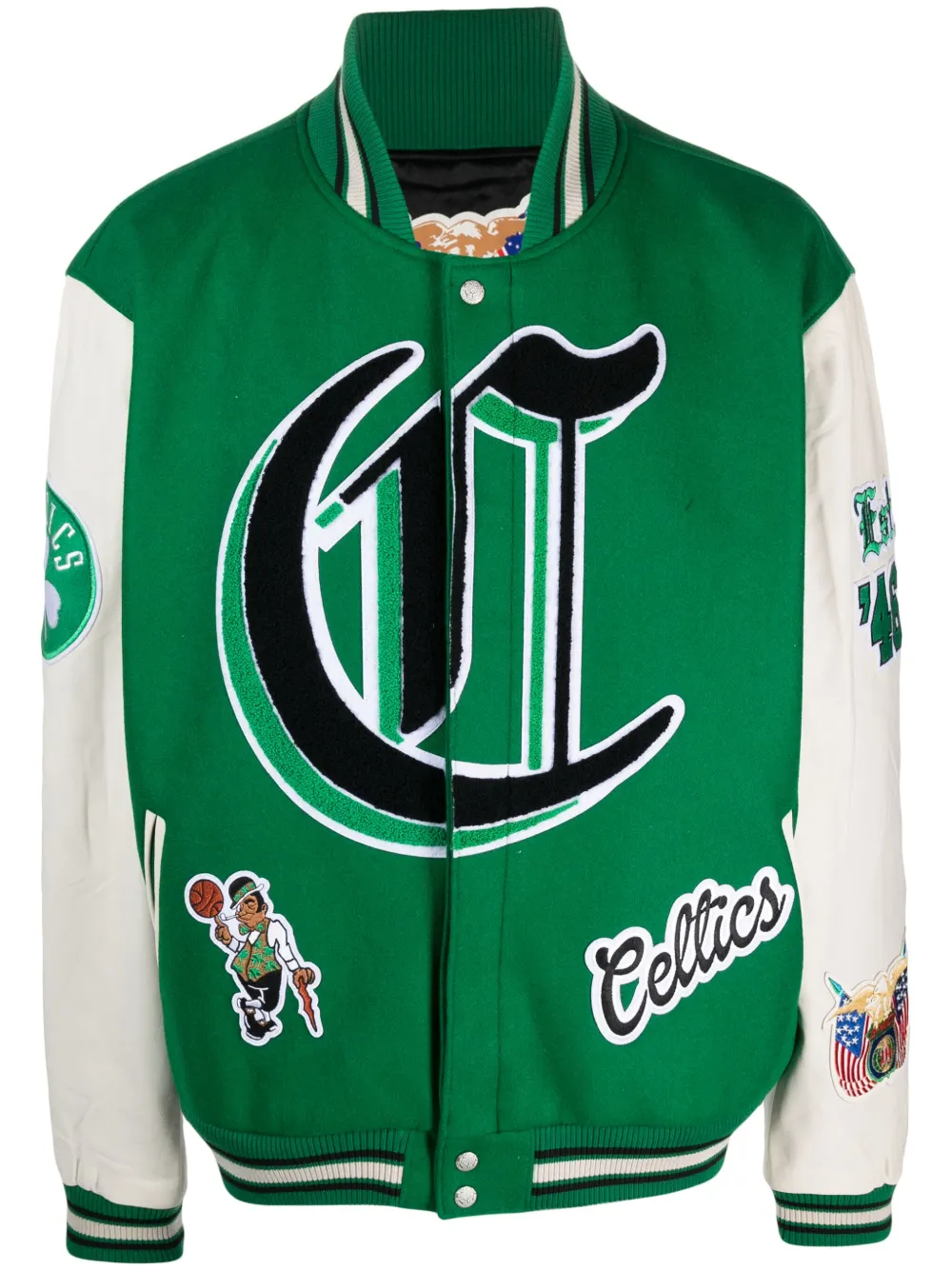 Jeff Hamilton Boston Celtics Colour-block Bomber Jacket In Green