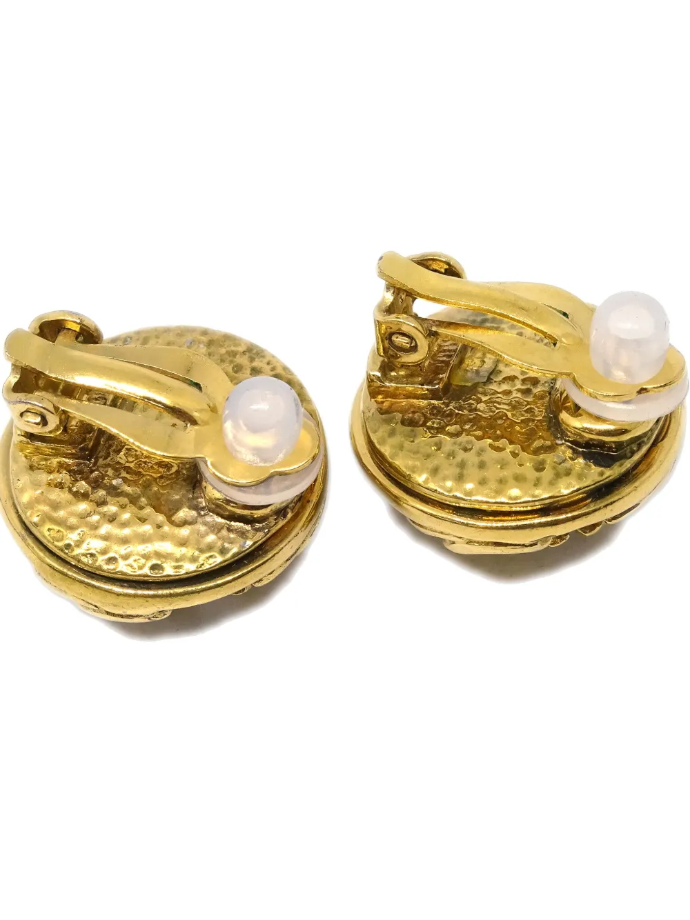 Pre-owned Chanel 1990-2000s Cc Rhinestone-embellished Earrings In Gold