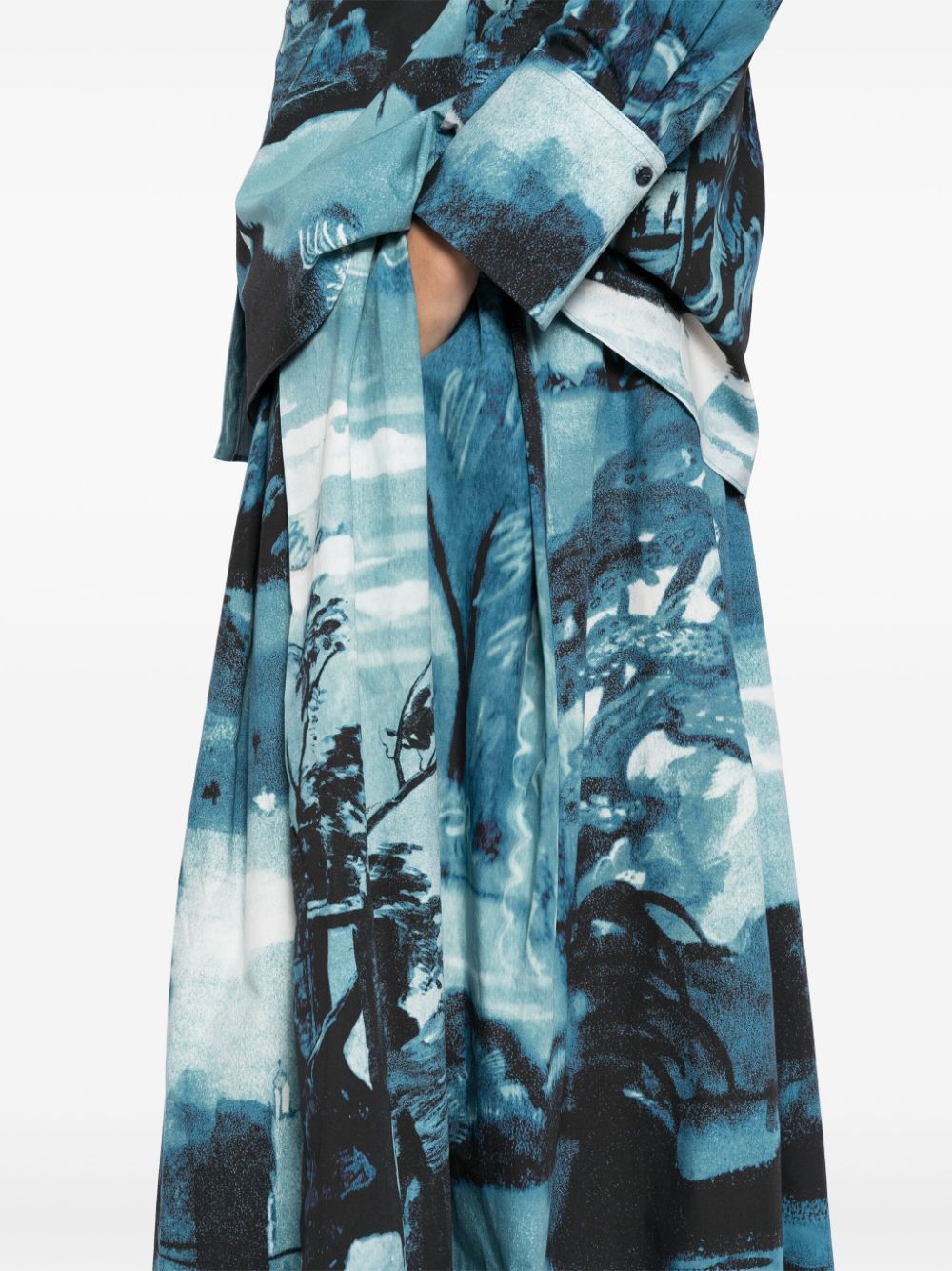 Shop Erdem Graphic-print Pleated Skirt In Blue