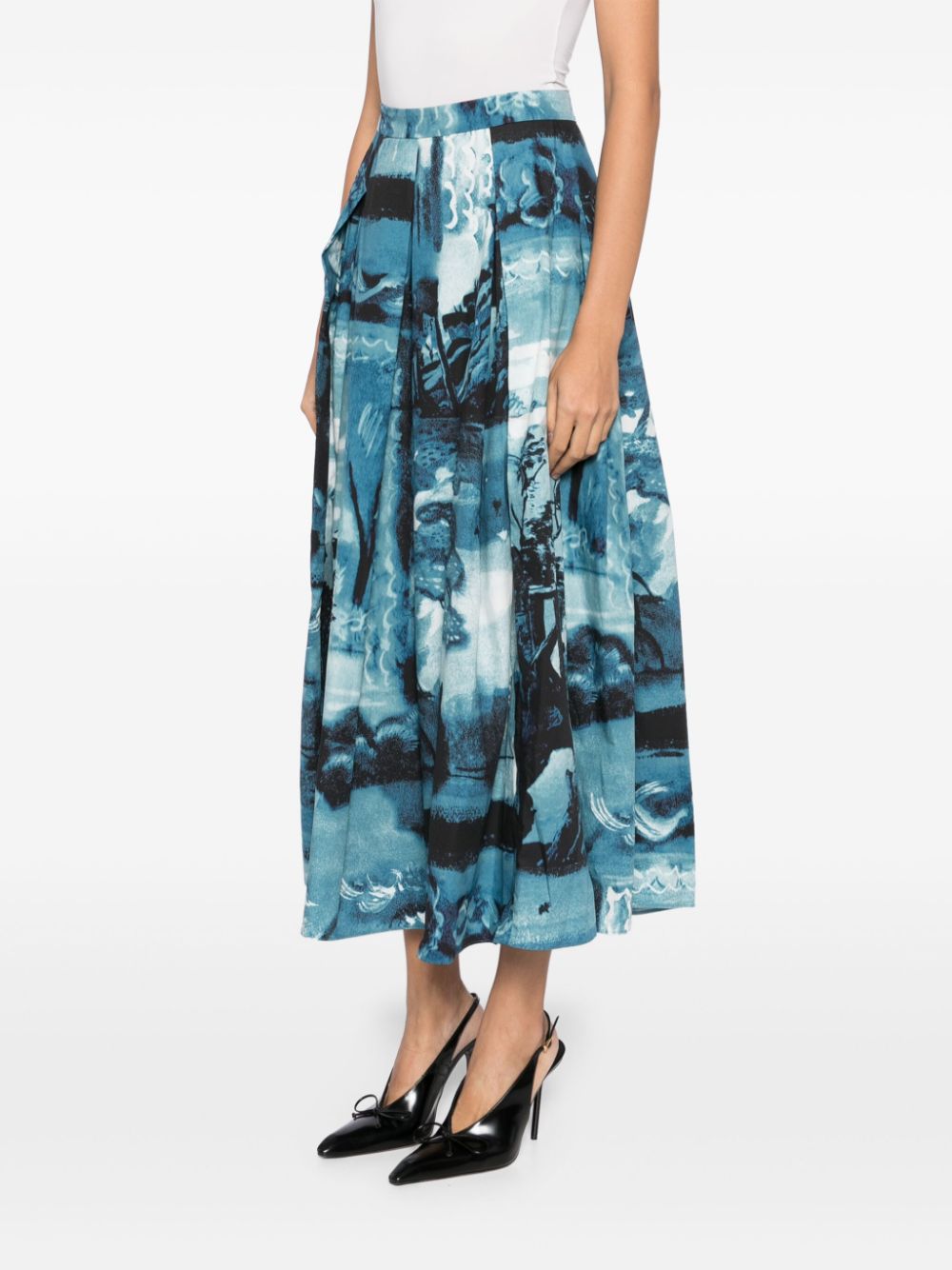 Shop Erdem Graphic-print Pleated Skirt In Blue