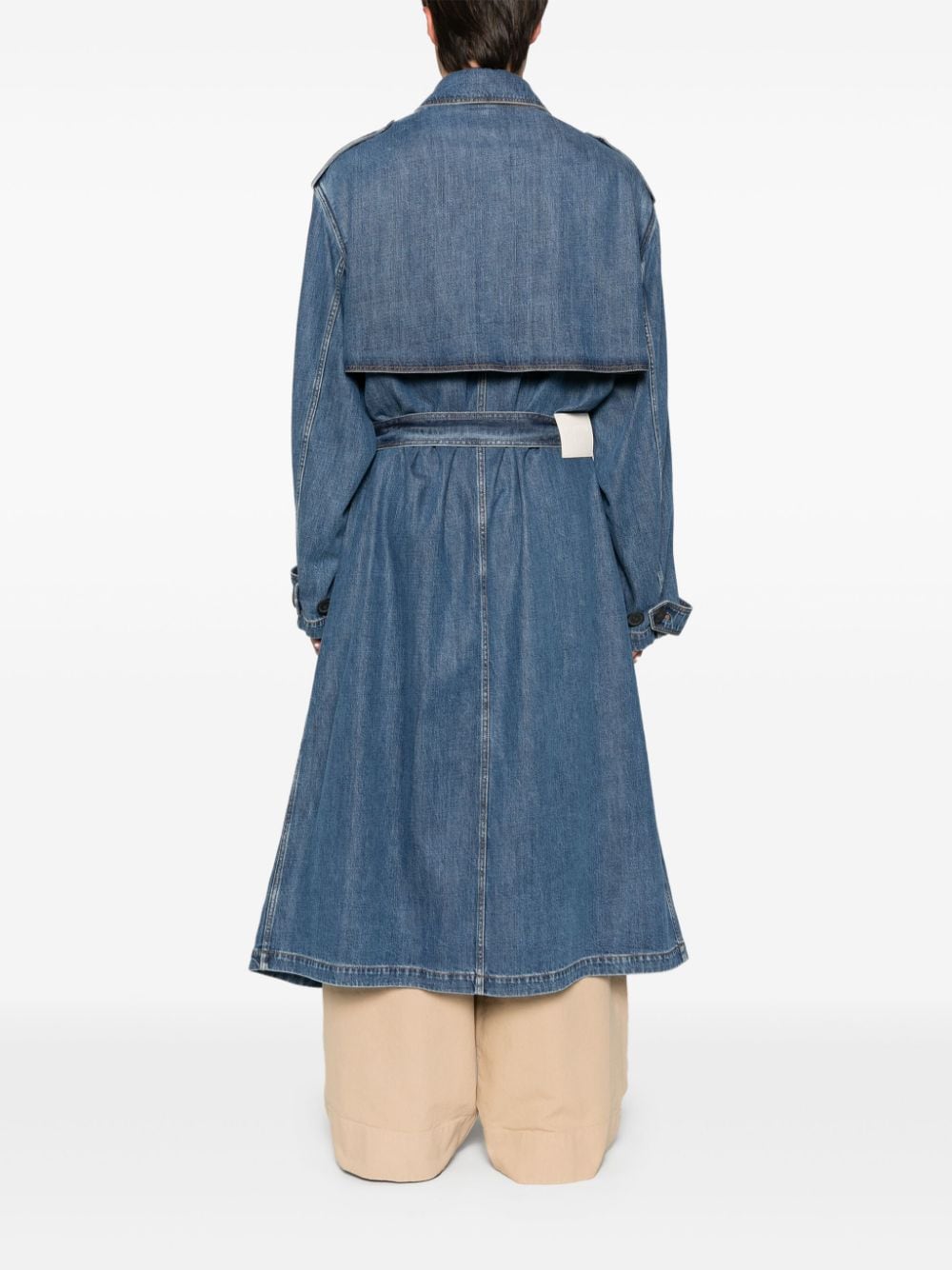 Shop Valentino Denim Trench Coat In Blue