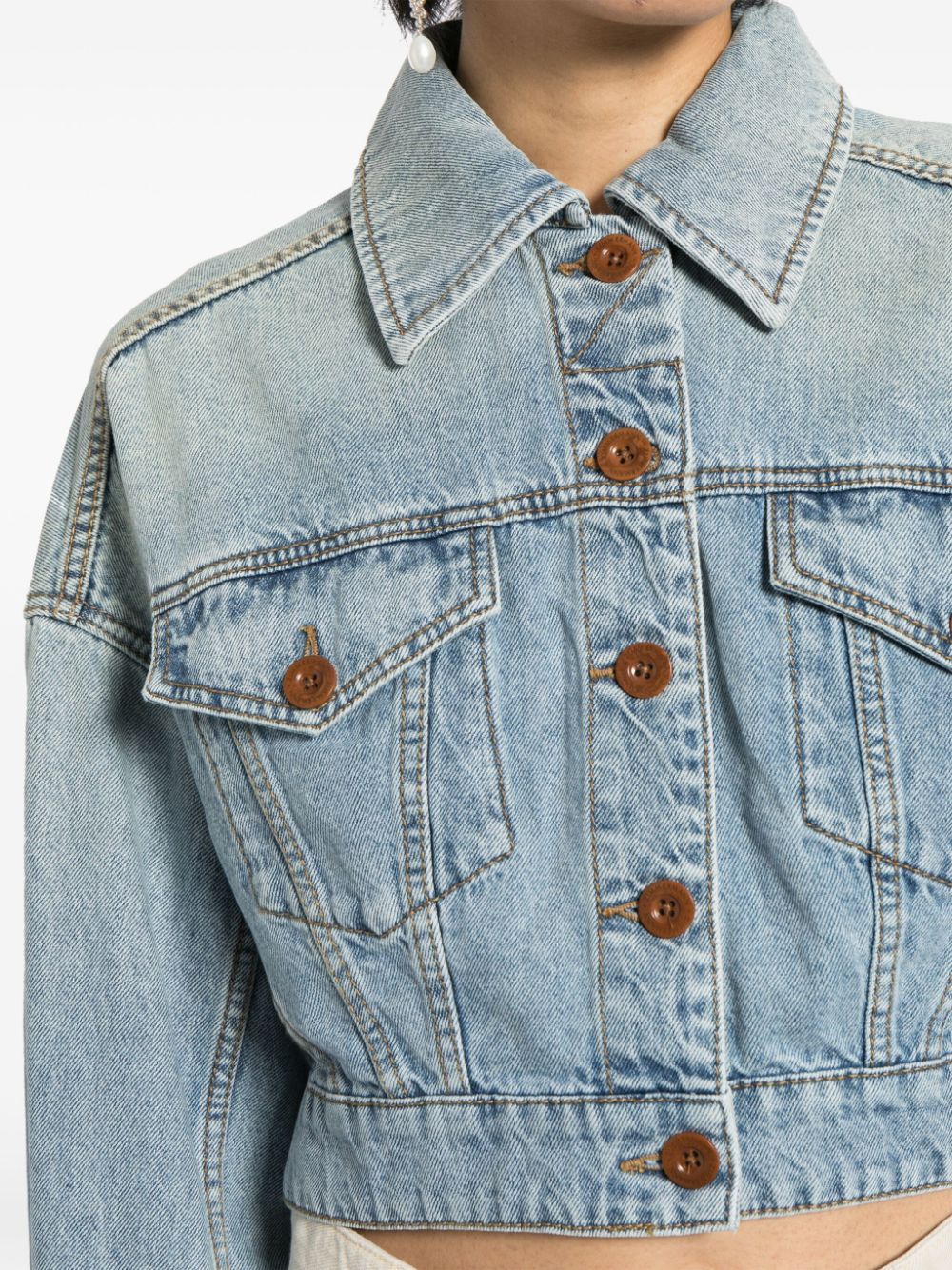 Shop Zimmermann Cropped Denim Jacket In Blue