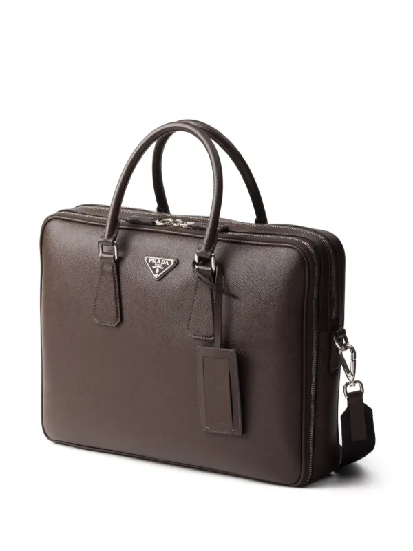 【関税&送料込み】Prada Briefcase Prada Saffiano Leather Zip Briefcase | Brown | FARFETCH