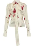 Blumarine bow-detail draped satin shirt - White