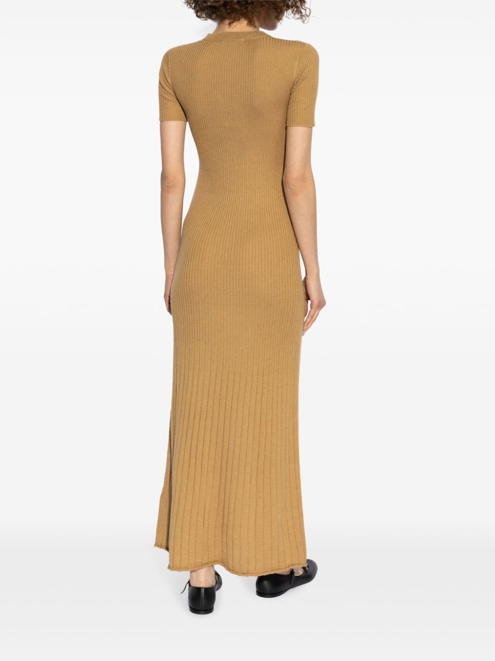 Shop Max Mara Ribbed Maxi Dress In Brown