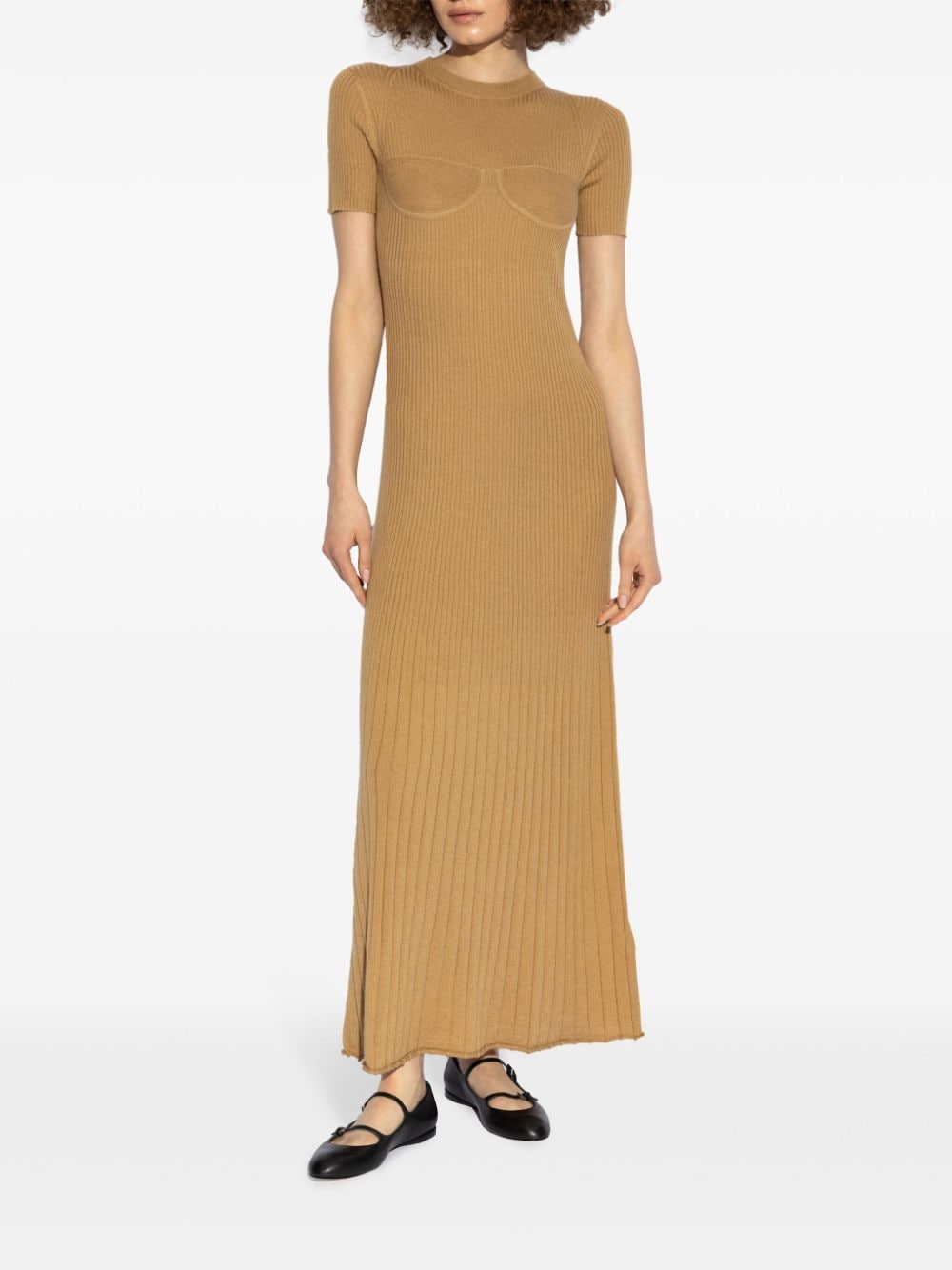 Shop Max Mara Ribbed Maxi Dress In Brown