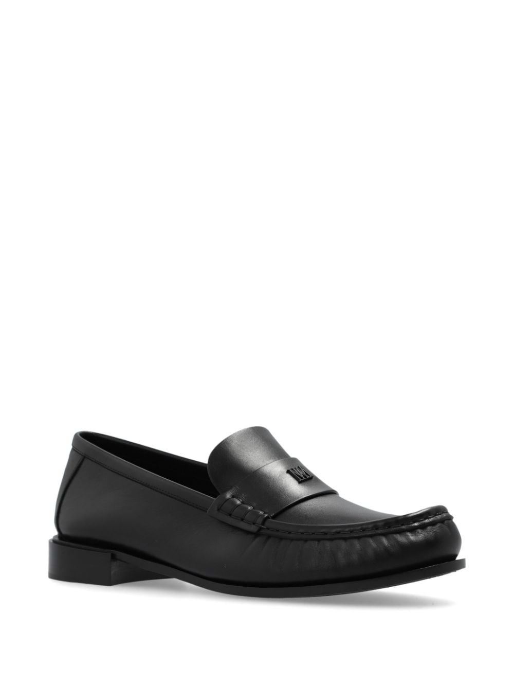 Shop Max Mara Logo-appliqué Leather Loafers In Black