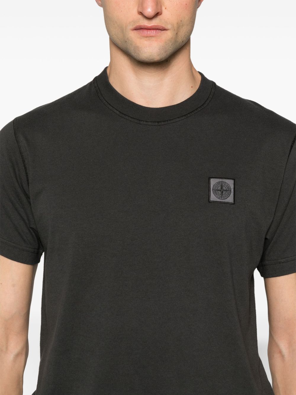 Shop Stone Island Compass-patch Cotton T-shirt In Grey