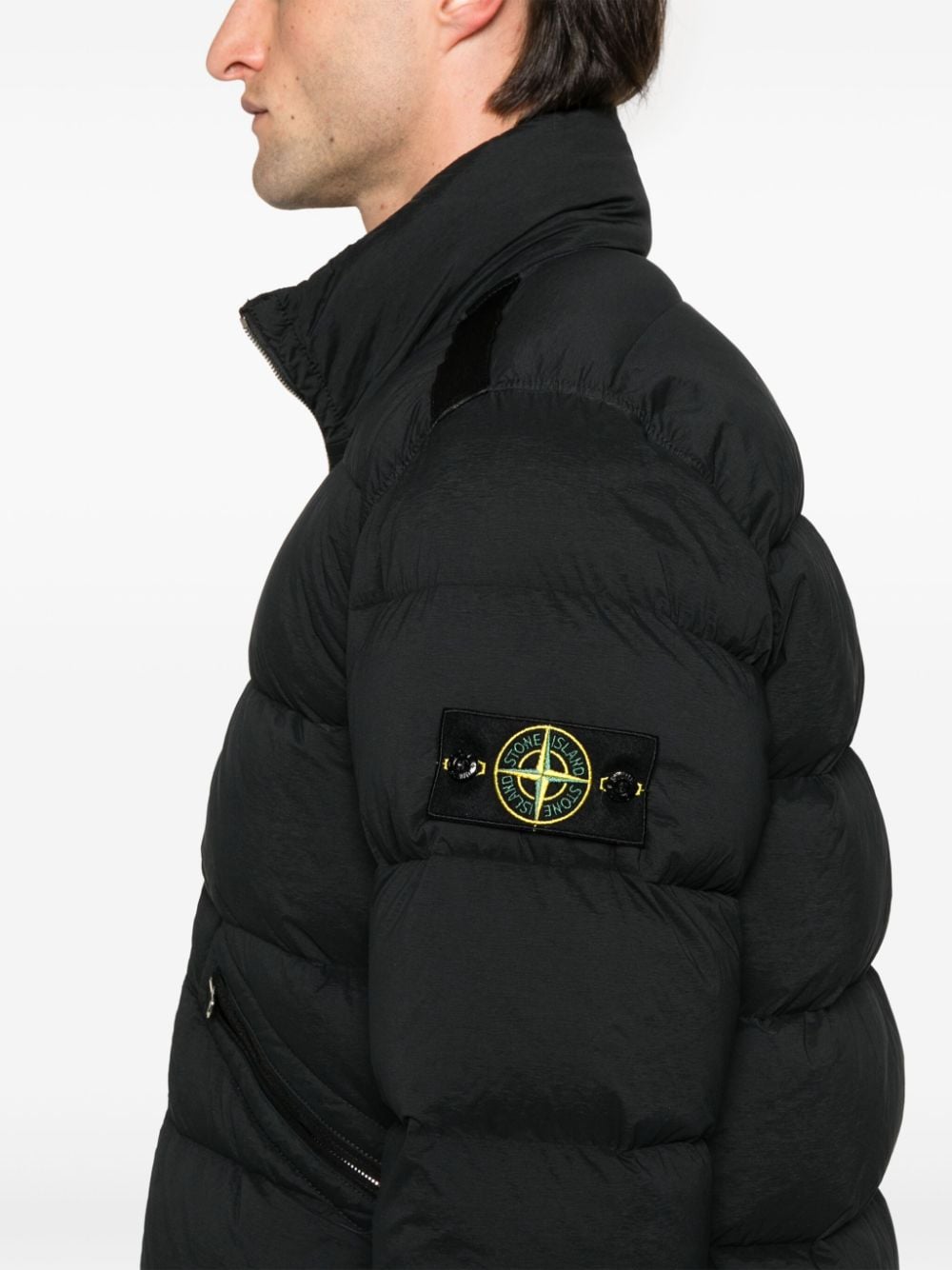 Shop Stone Island Compass-badge Quilted Puffer Jacket In Black