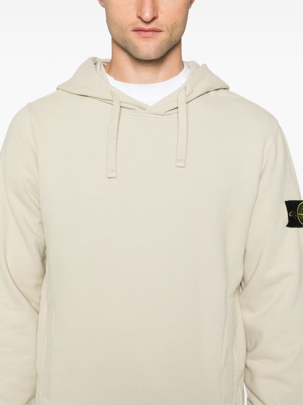 Shop Stone Island Compass-badge Cotton Hoodie In Neutrals