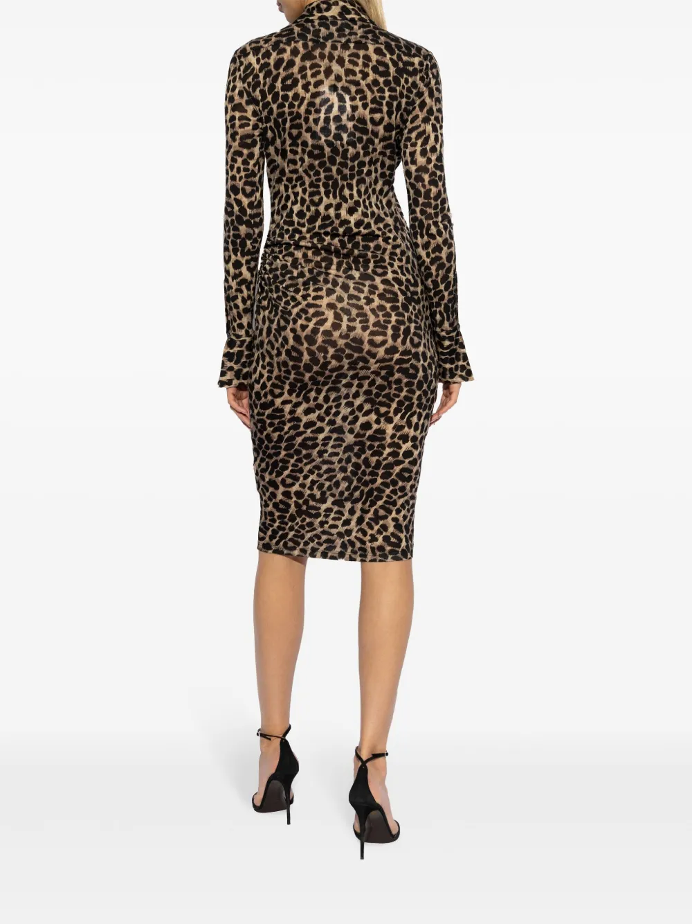 Blumarine Wollen jurk met luipaardprint Bruin