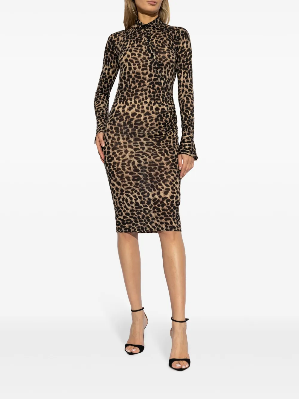 Blumarine Wollen jurk met luipaardprint Bruin