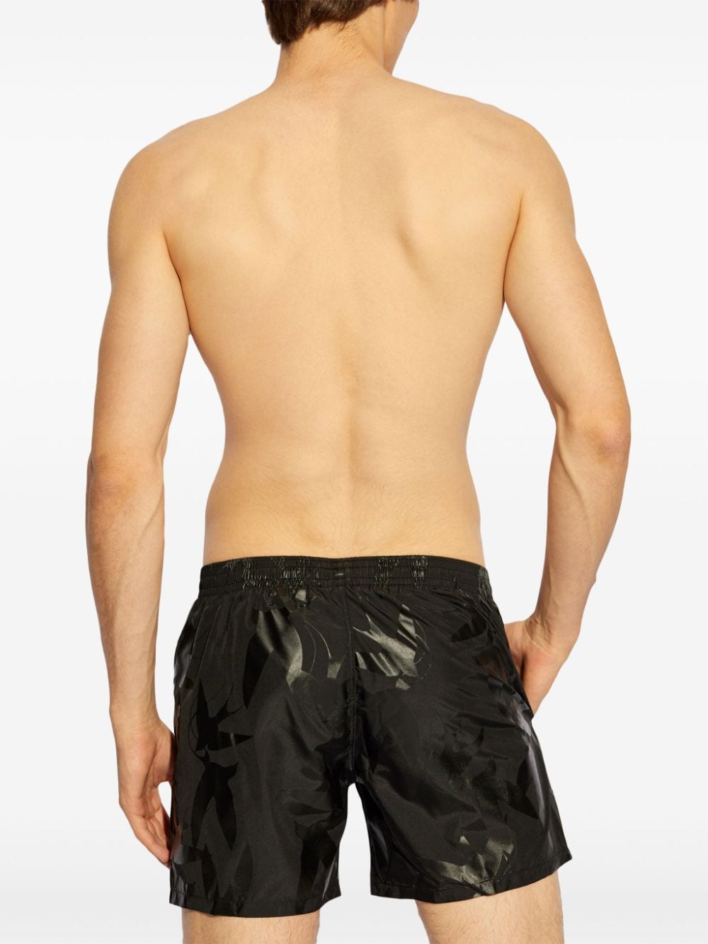 Shop Balmain Graphic-print Swim Shorts In Black