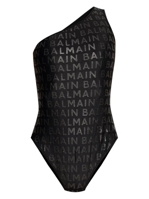 Balmain logo-print one-shoulder swimsuit Women