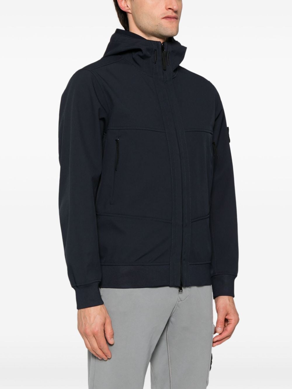 Shop Stone Island Compass-badge Hooded Jacket In Blue