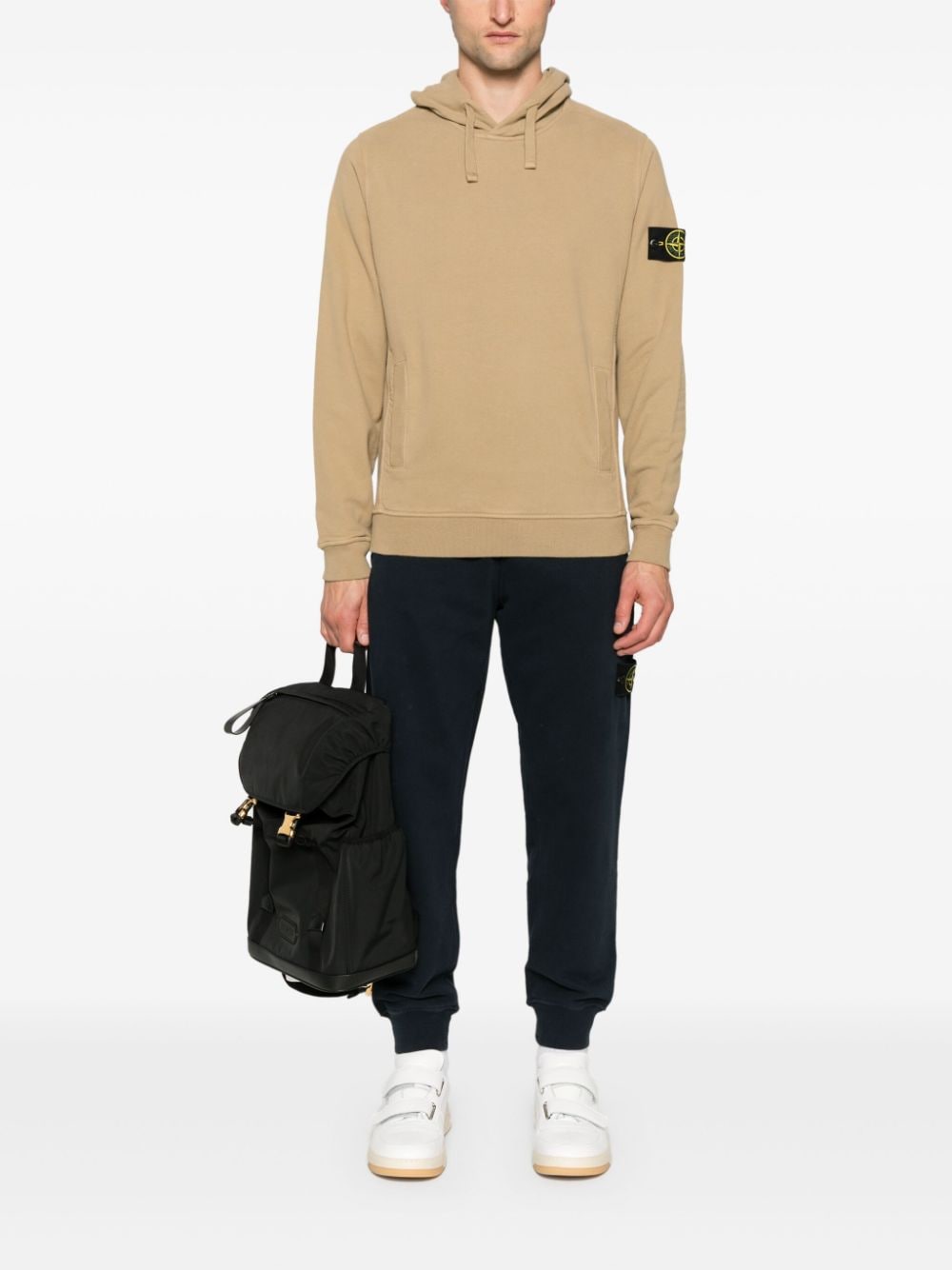 Shop Stone Island Compass-badge Cotton Hoodie In Neutrals