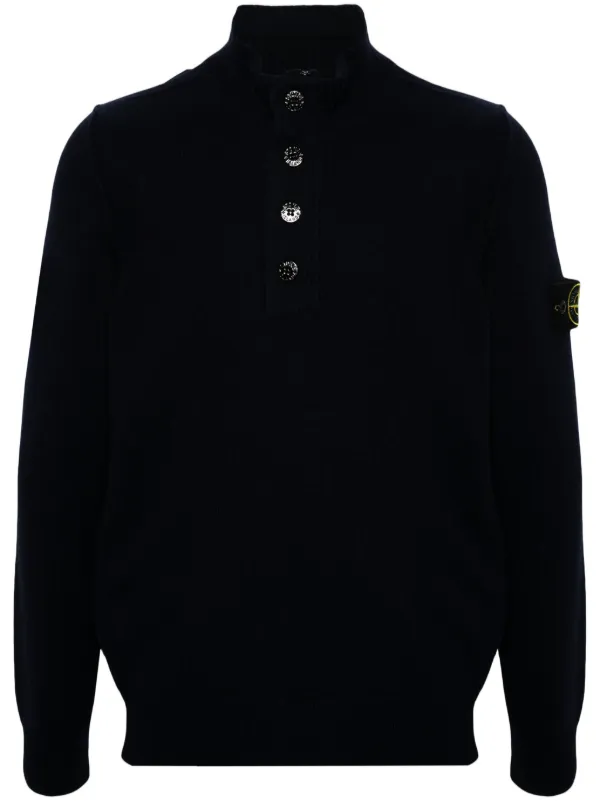 Stone Island Compass badge Wool Blend Jumper Blue FARFETCH CA