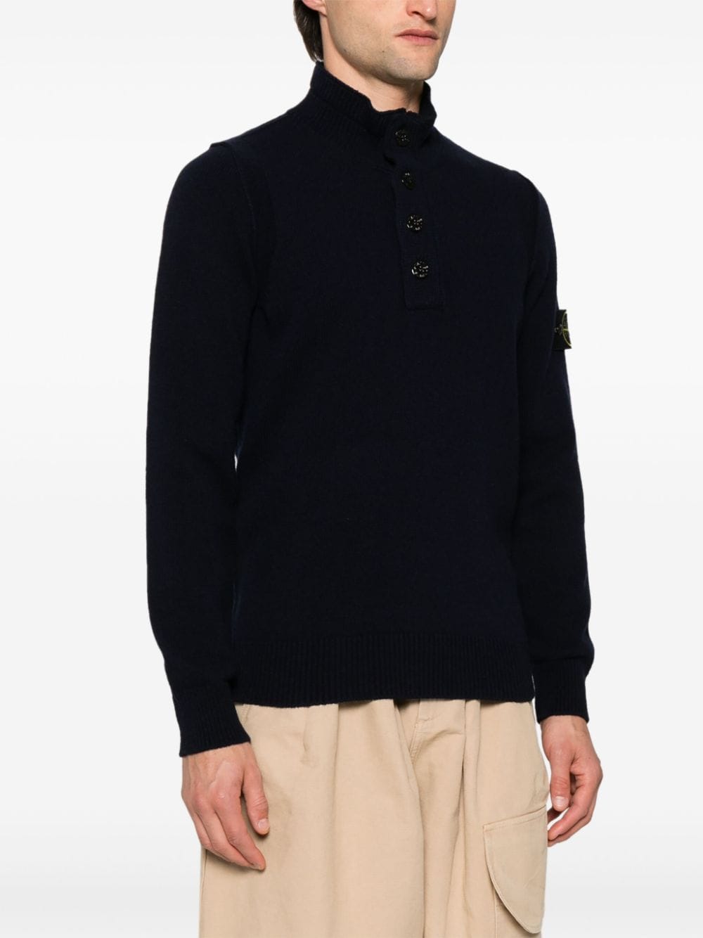 Shop Stone Island Compass-badge Wool Blend Jumper In Blue