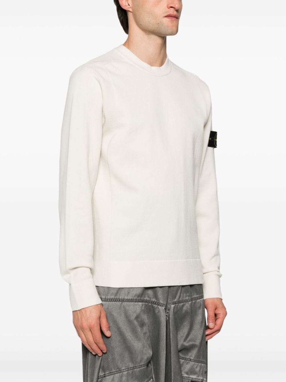 Shop Stone Island Compass-badge Wool Blend Jumper In White