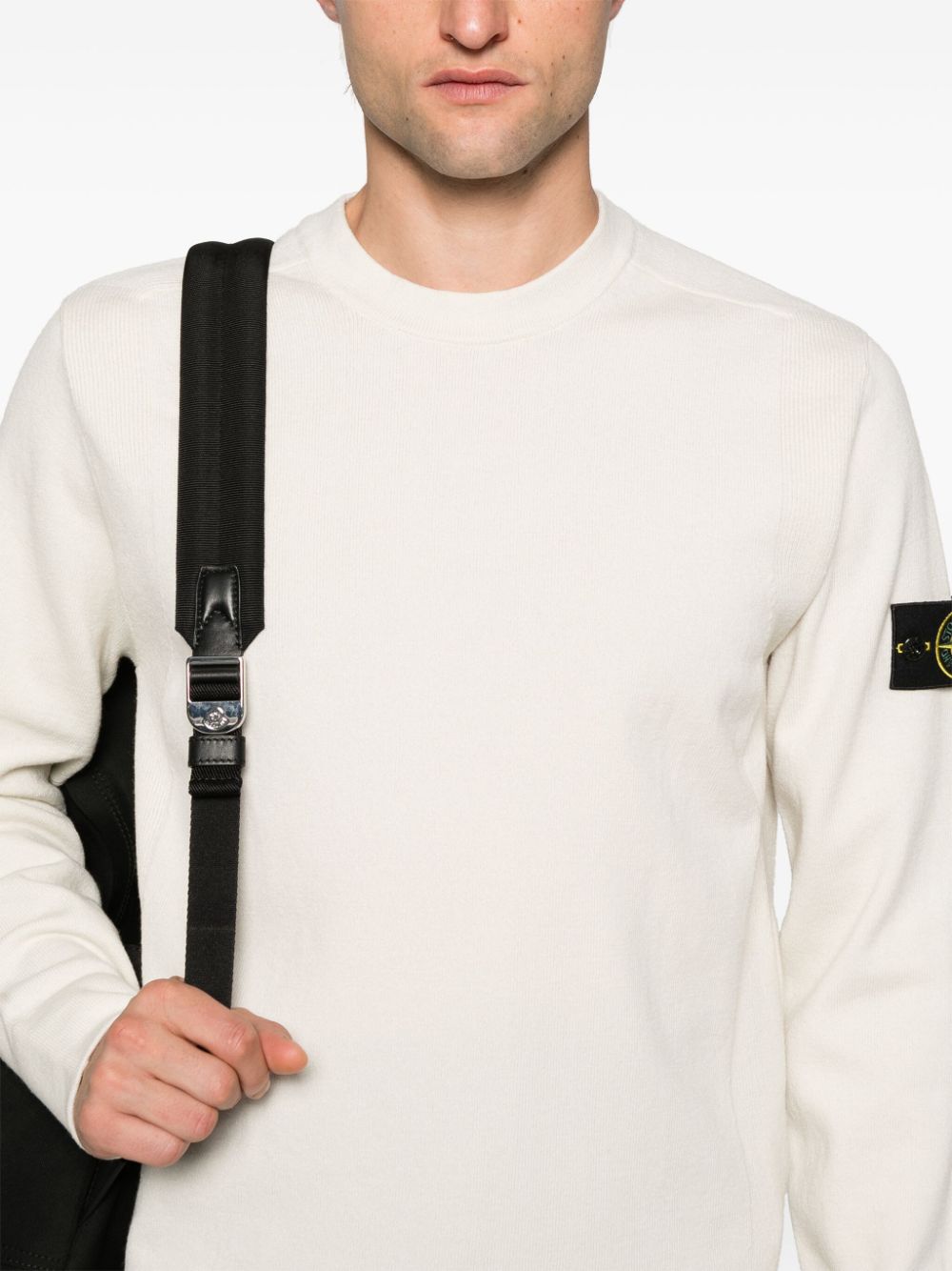 Shop Stone Island Compass-badge Wool Blend Jumper In White