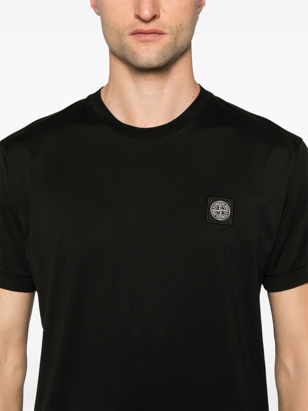 Shop Stone Island Compass-patch Cotton T-shirt In Black