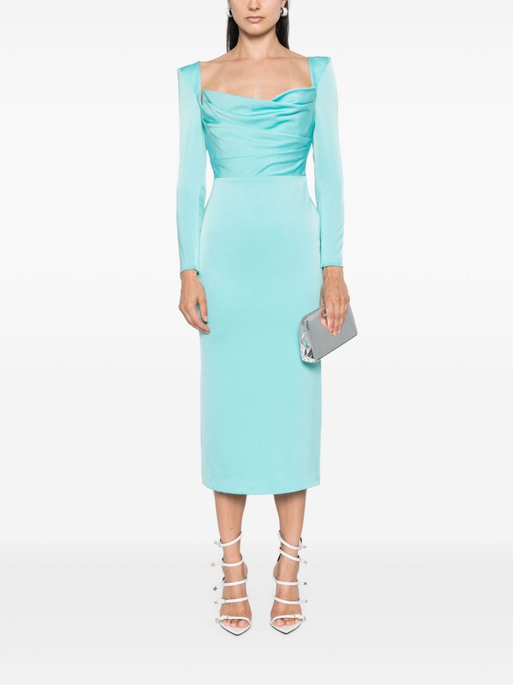 Shop Alex Perry Corset-drape Satin Midi Dress In Blue