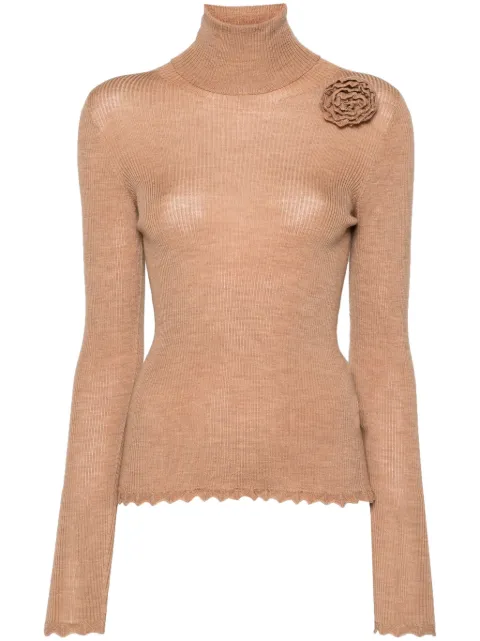 Blumarine floral-brooch roll-neck jumper
