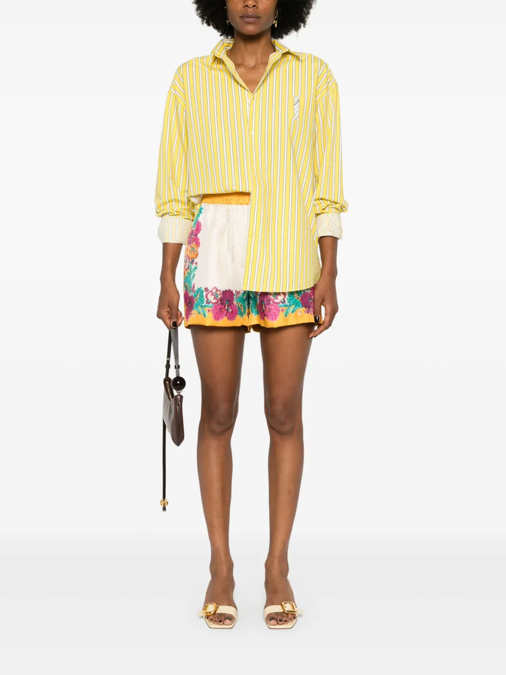 La DoubleJ Zijden shorts met bloemenprint - Beige