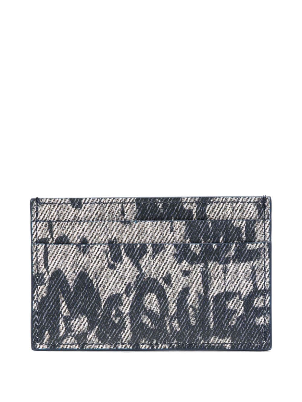 Alexander Mcqueen Graffiti Denim-effect Card Holder In Blue