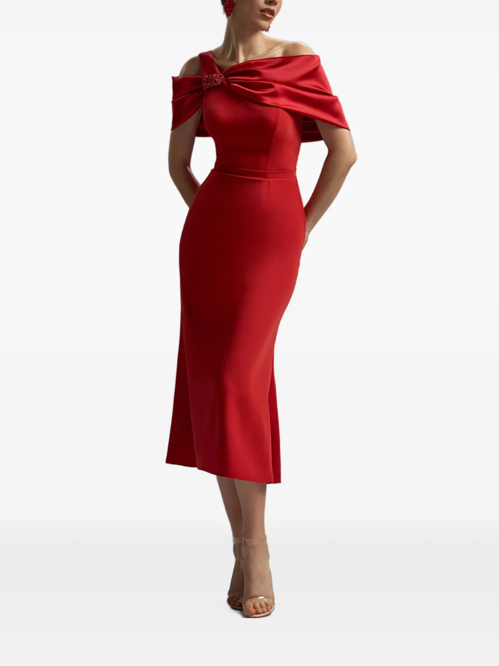 CRISTALLINI Ophelia satijnen midi-jurk Rood