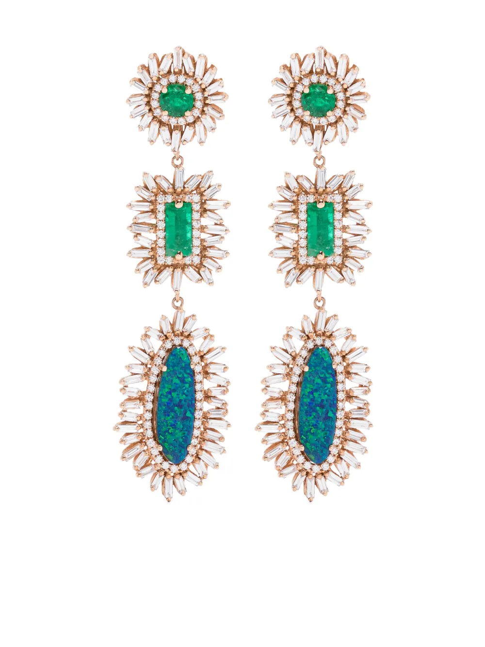 Suzanne Kalan boucles d'oreilles en or rose 18ct serties d'émeraudes et de diamants
