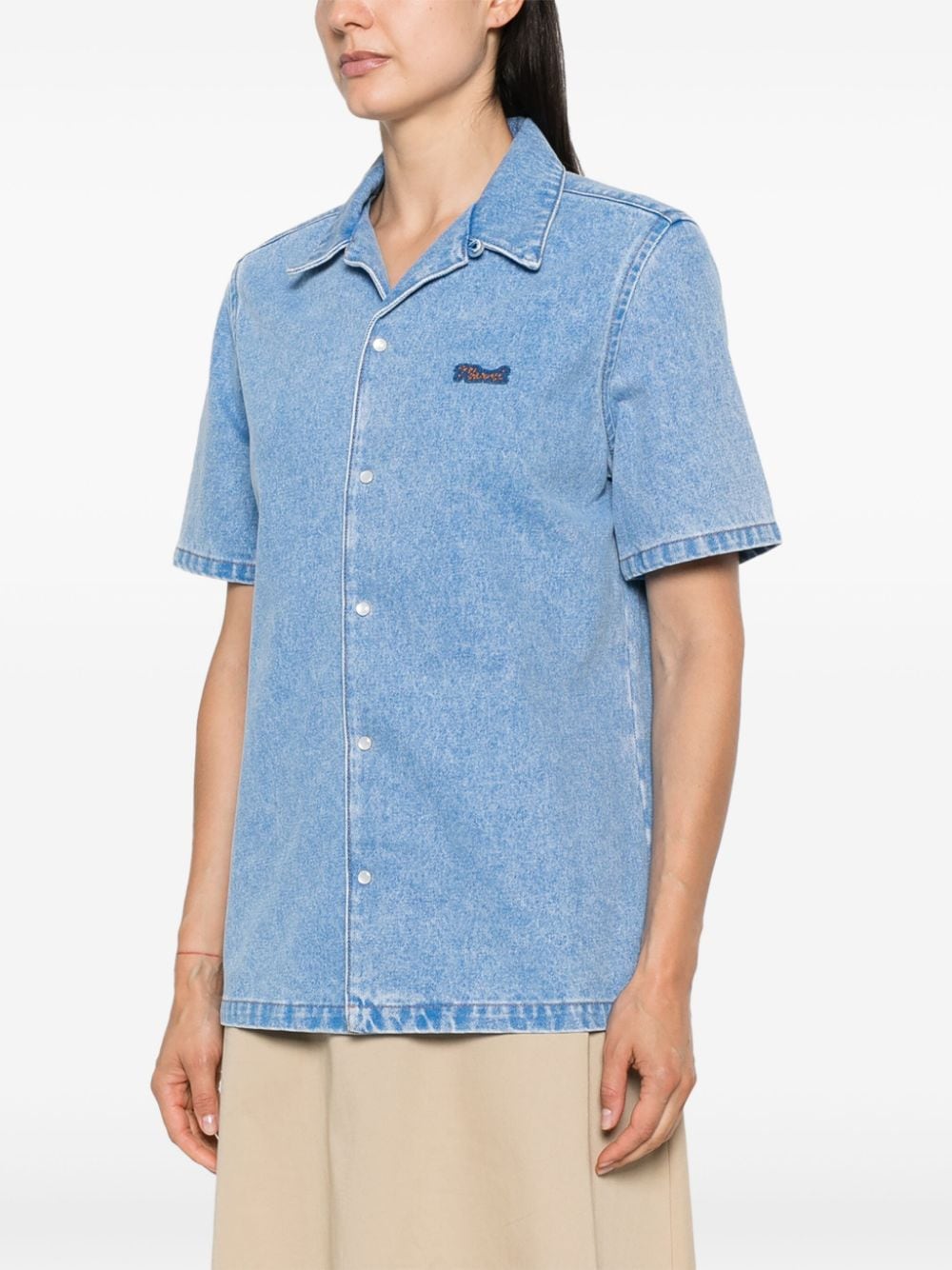 Shop Marni Logo-patch Denim Shirt In Blue