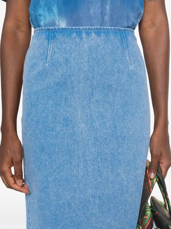 knee length dresses for ladies Blue Denim Sleeveless Pinstripe Starlight Midi Dress