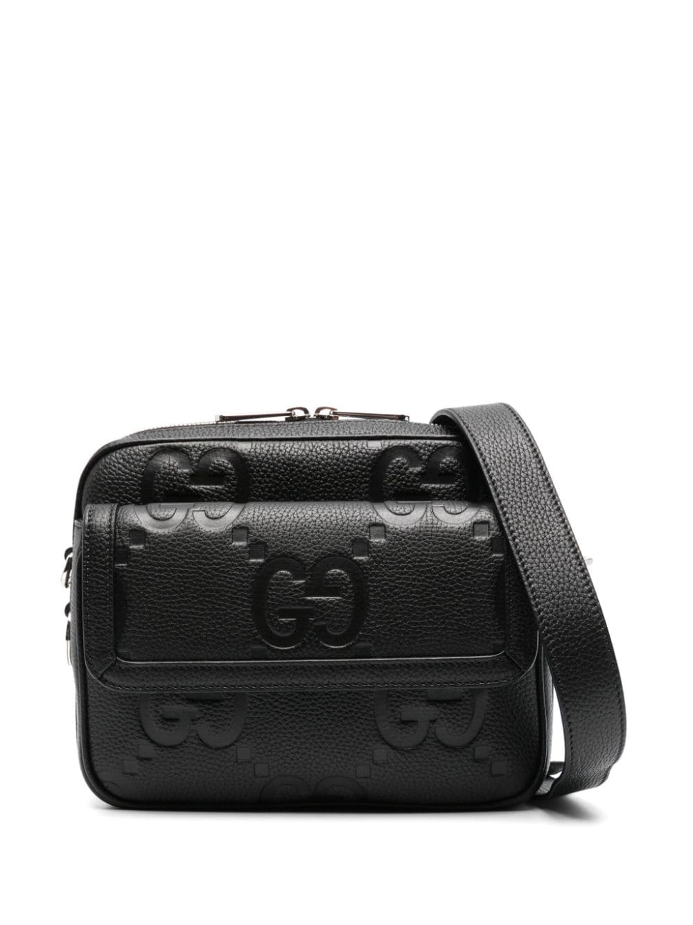 Gucci Jumbo Gg Leather Messenger Bag In Black