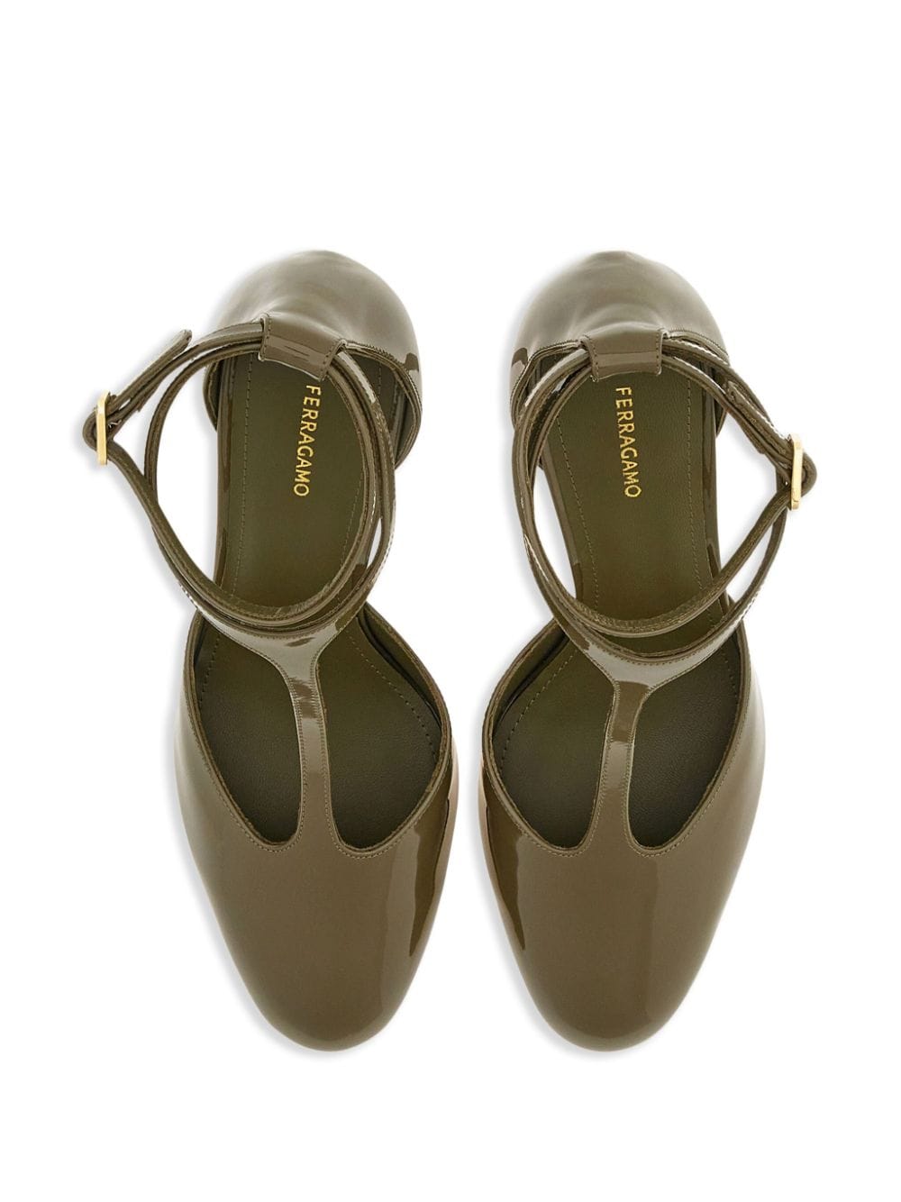 Shop Ferragamo T-strap Pumps In Green