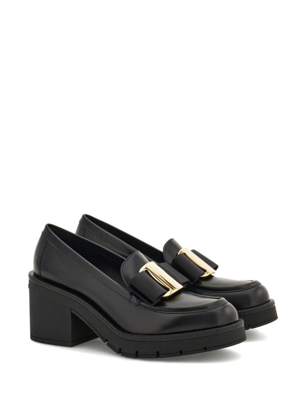 Shop Ferragamo Vara Bow Loafers In Black