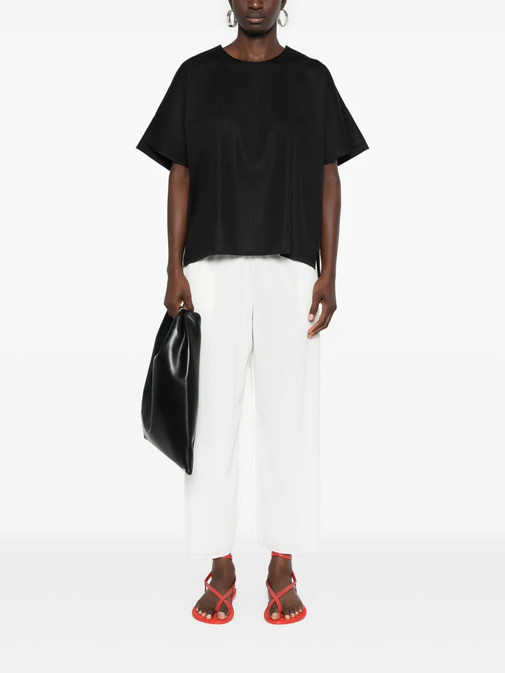 Pleats Please Issey Miyake A-Poc Form ribbed cropped trousers - Wit