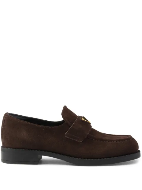 Prada triangle-logo suede loafers