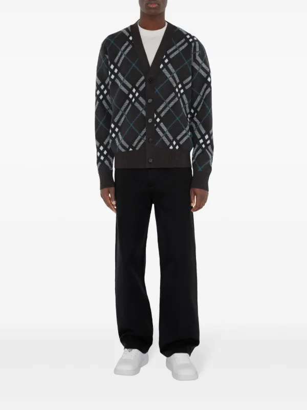 Burberry チェック Vネックカーディガン | グレー | FARFETCH JP