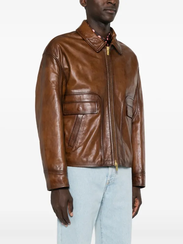 Golden Goose zip-up Leather Jacket | Brown | FARFETCH