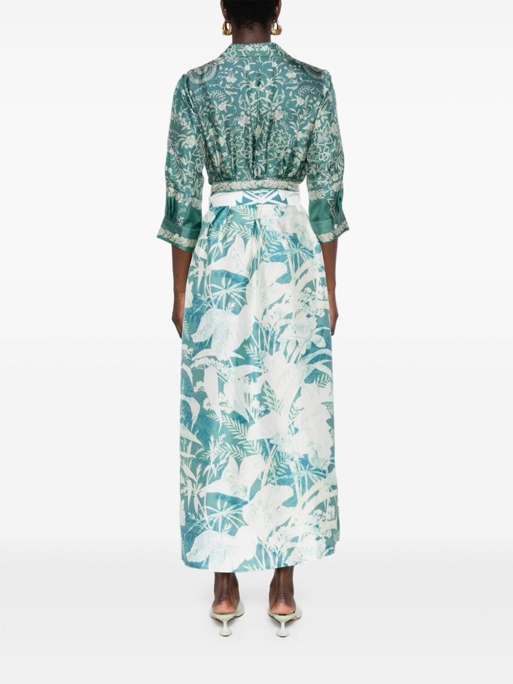 Shop Pierre-louis Mascia Aloe Floral-print Belted Dress In Green