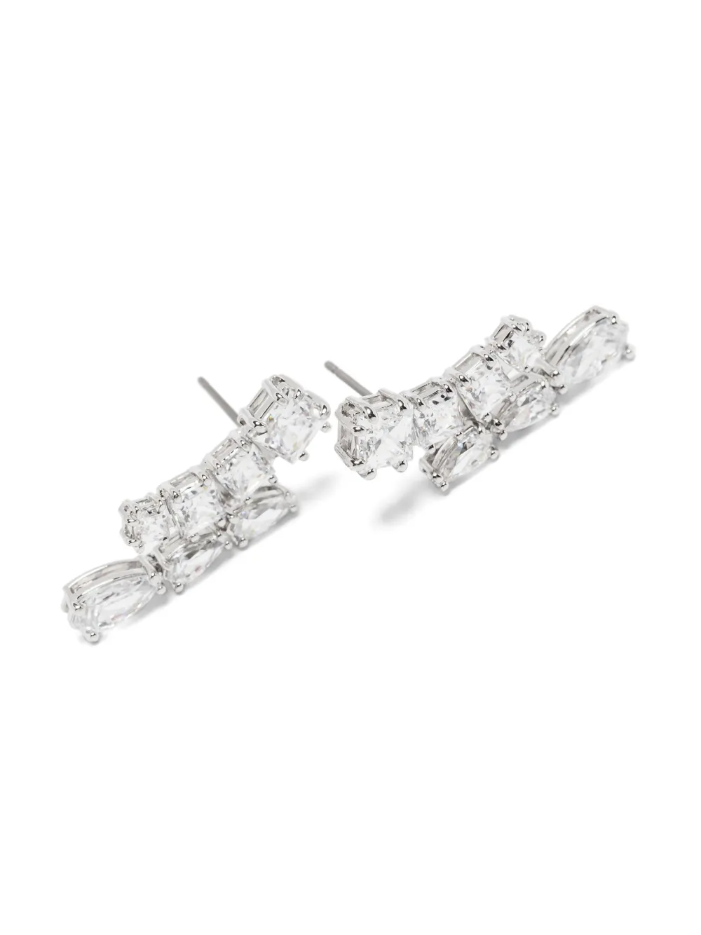 Swarovski Matrix Pierced Earrings Rhodium Shiny White In Silver Tone