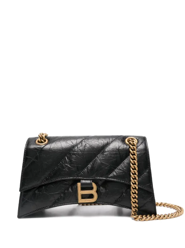 Balenciaga Hourglass Leather Shoulder Bag Black FARFETCH GR