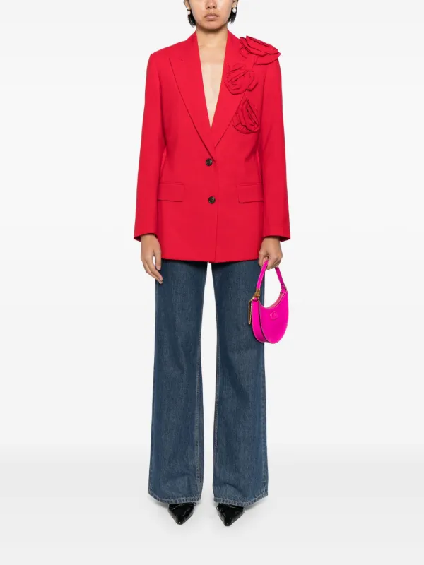 Valentino Garavani Floral Appliqué v-neck Blazer | Red