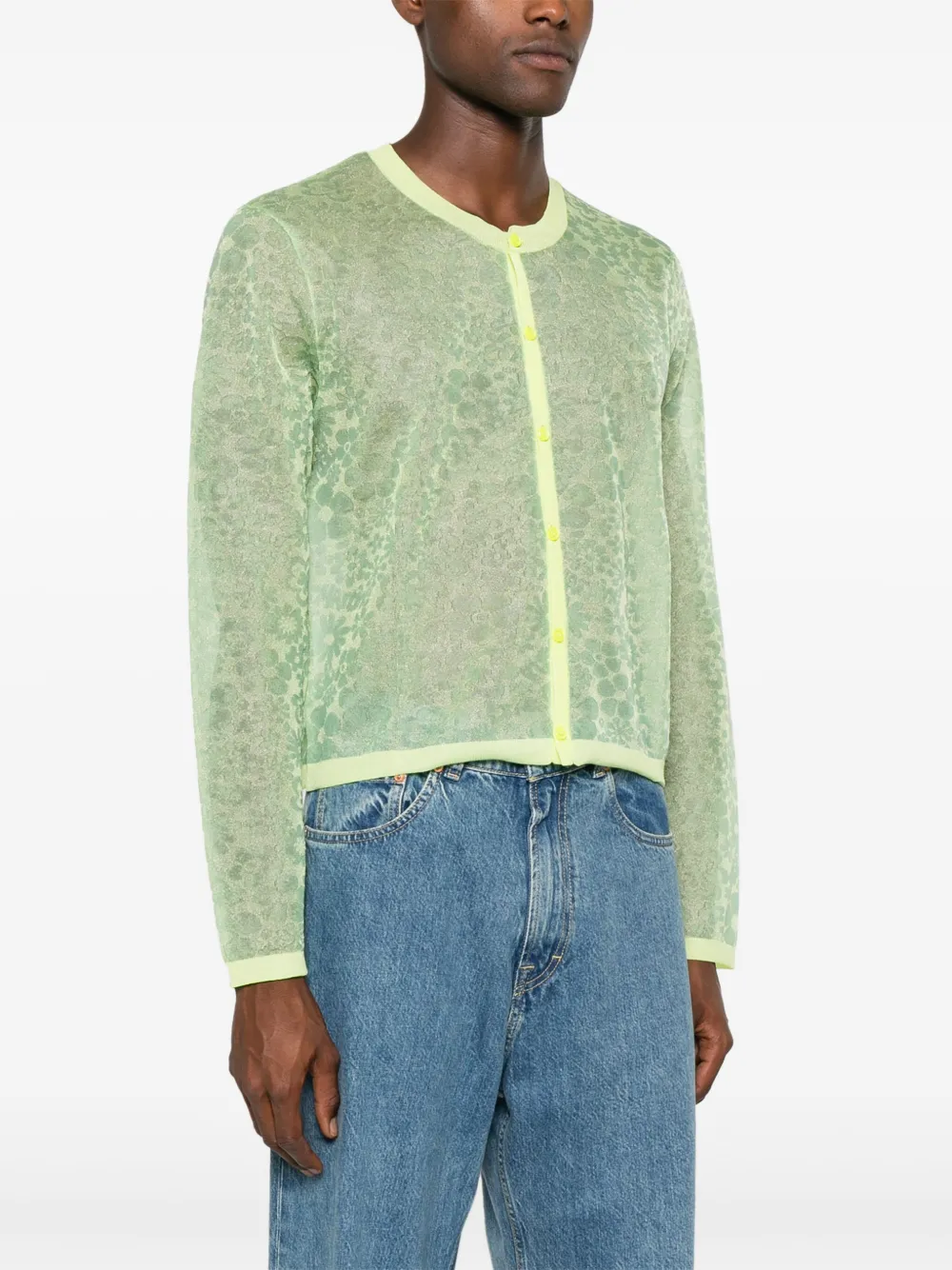 Shop Martine Rose Floral-jacquard Cardigan In Green
