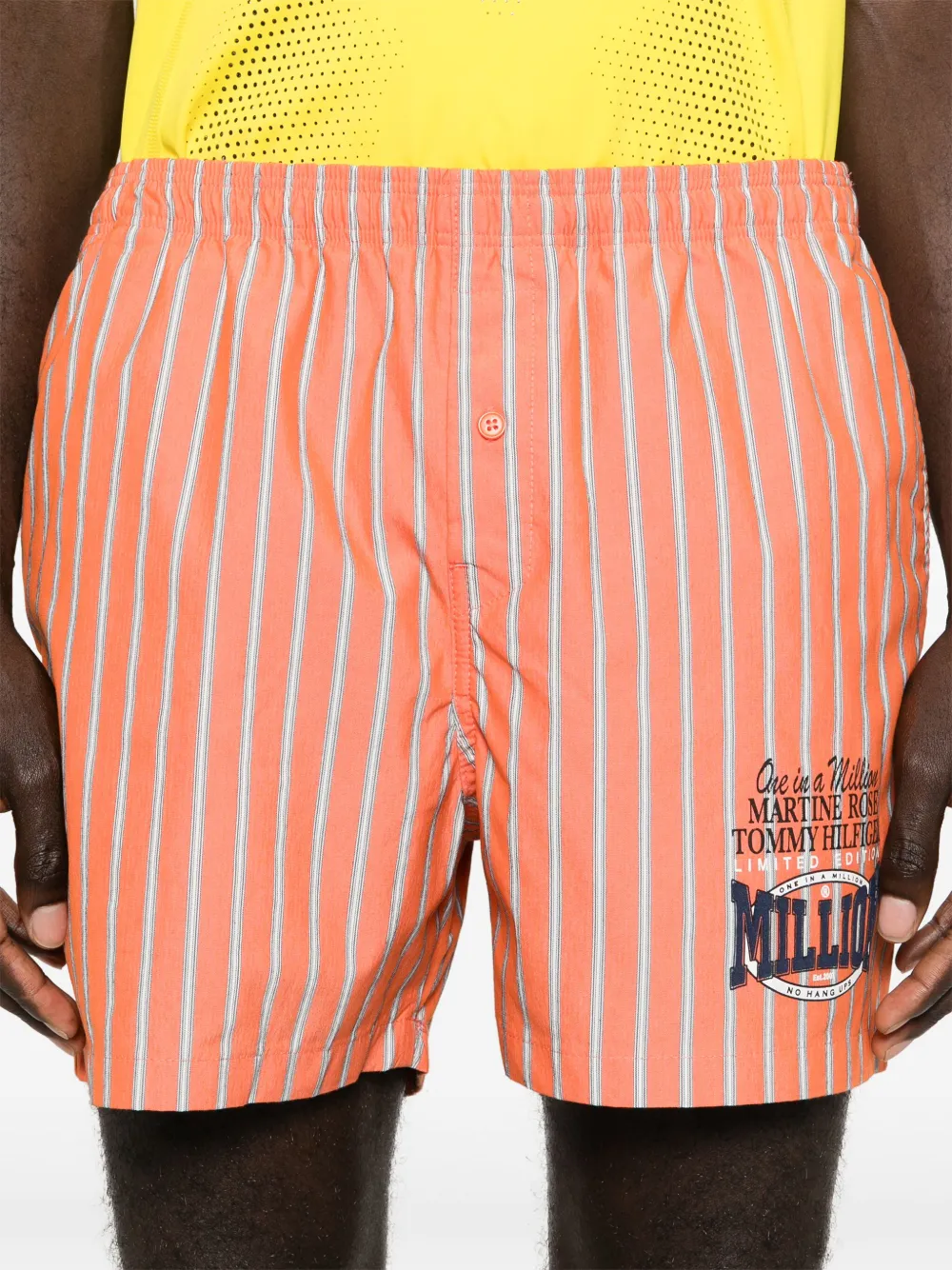 Martine Rose X Tommy Jeans Logo-print Striped Shorts In Orange